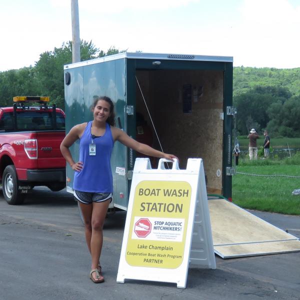 A public access greeter with a watercraft decontamination station