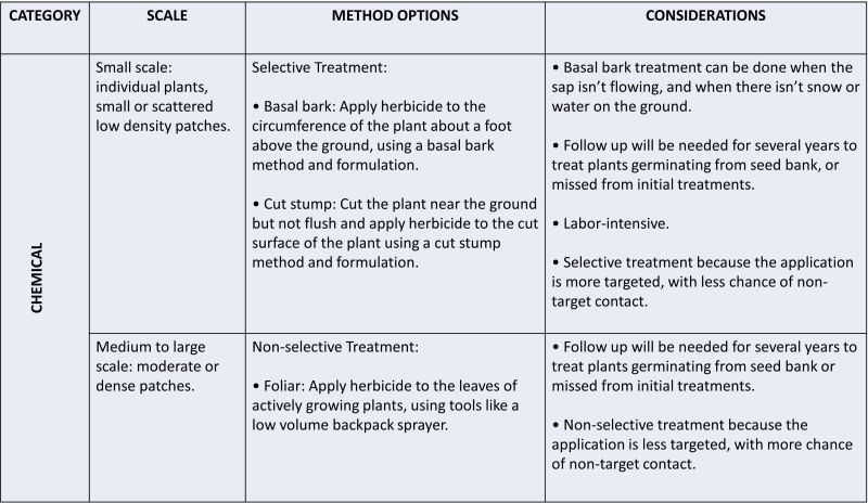 text in a table describing chemical treatments for Glossy Buckthorn