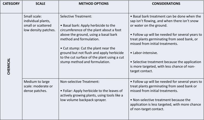 text in a table describing chemical treatments for Common Buckthorn